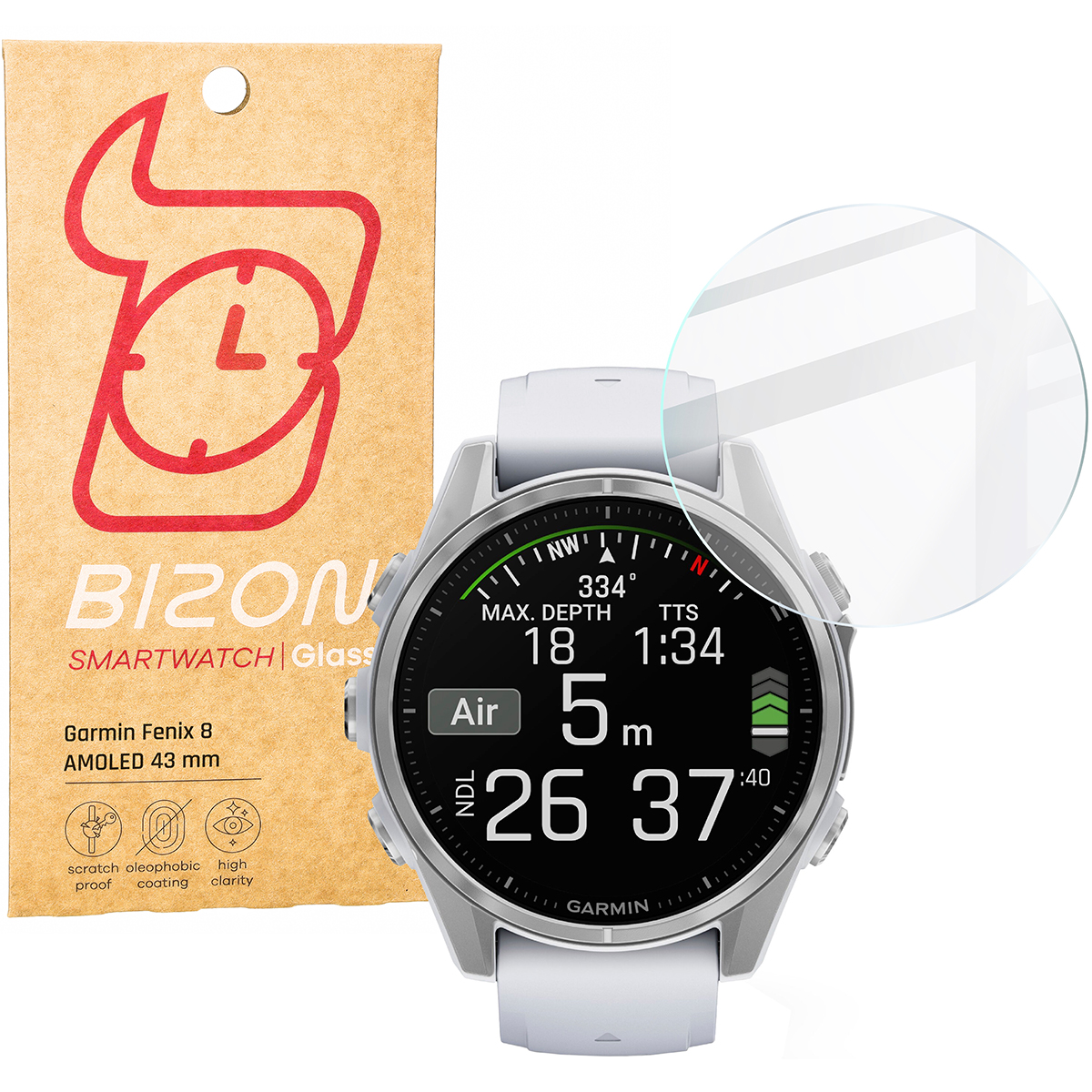 Szkło hartowane Bizon Glass Watch Clear do Garmin Fenix 8 AMOLED 43 mm
